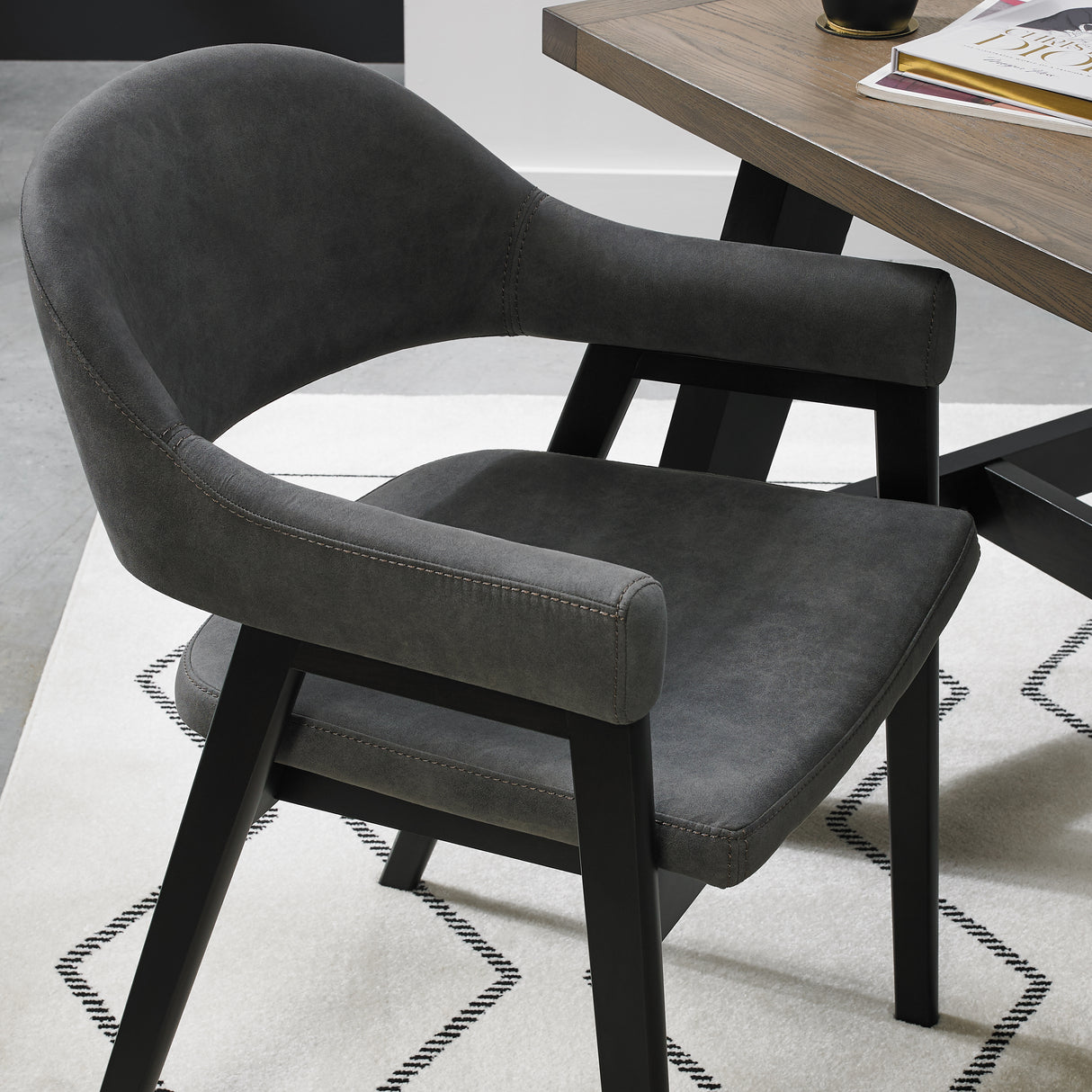 Candice Fabric Dining Chairs with Arms - Dark Grey