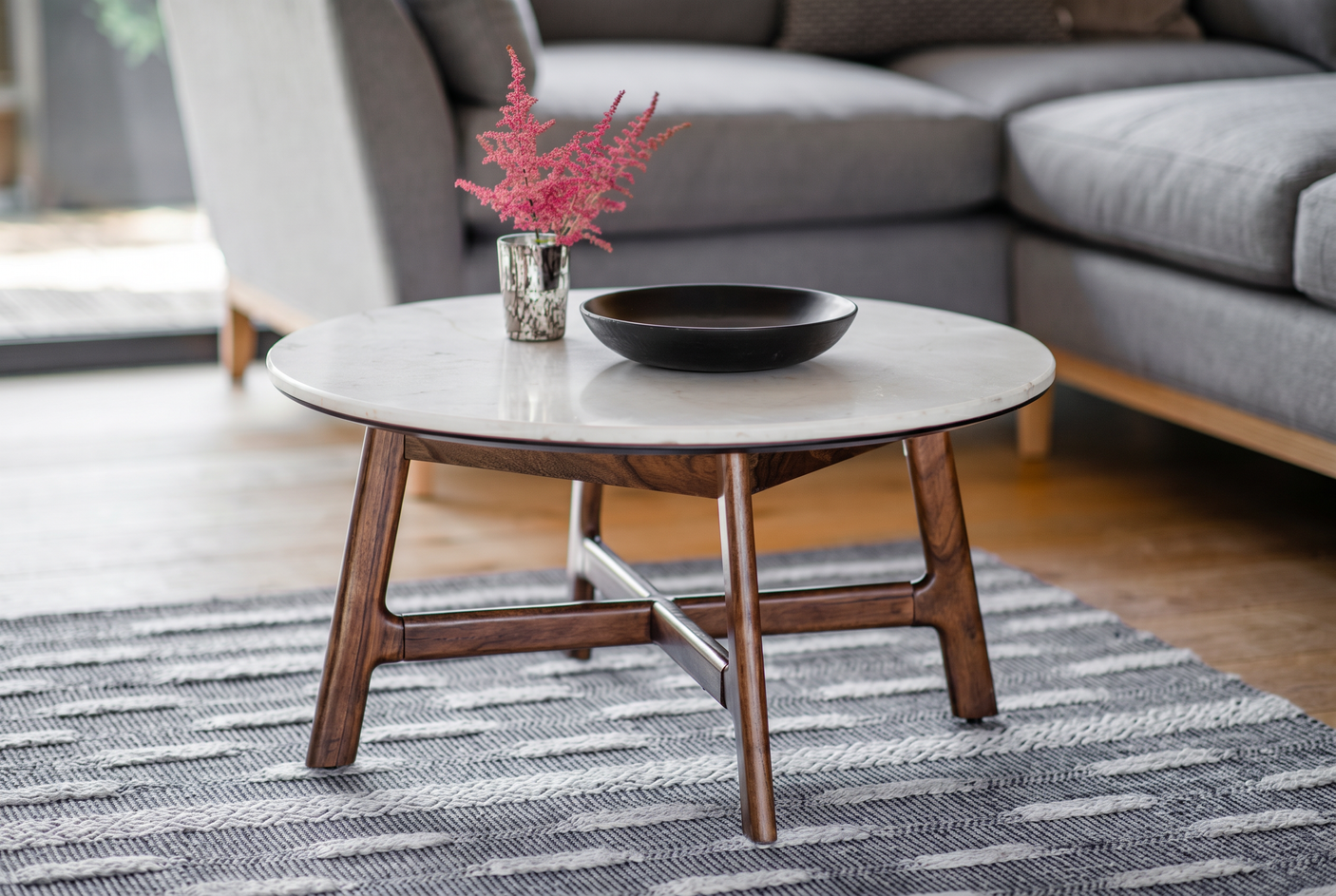 Corona Round Coffee Table with Marble Top