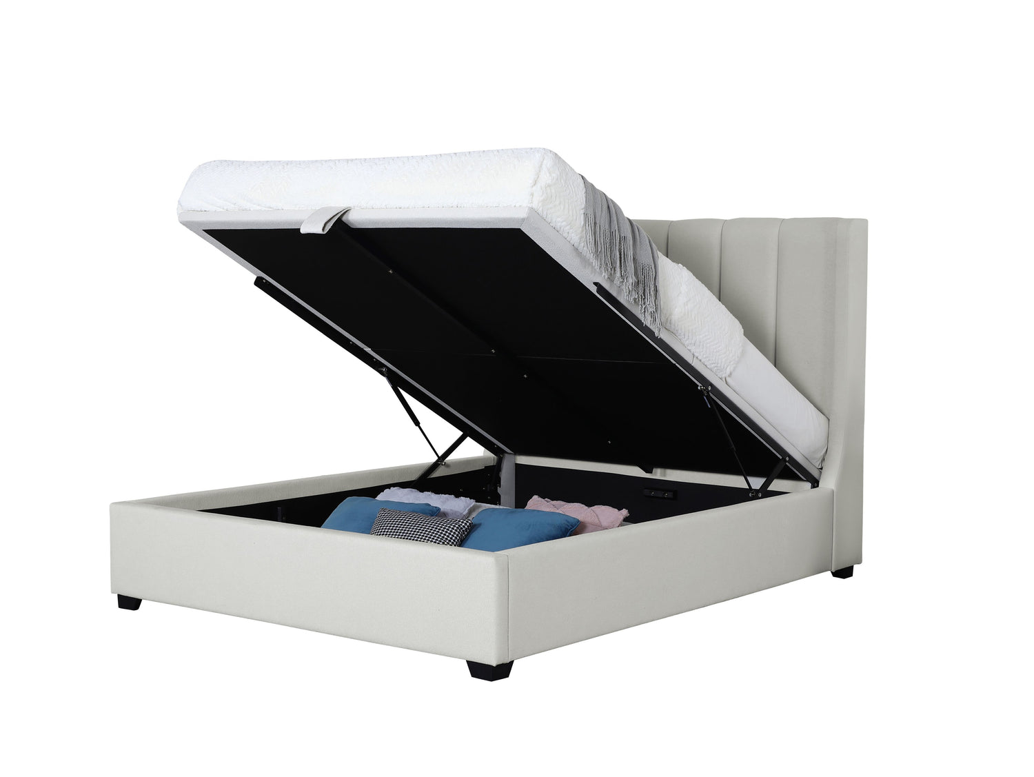Angled view of the Savoy Ottoman Bed Frame showing its storage space