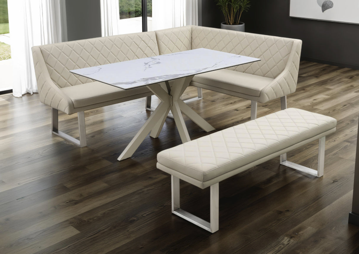 Ivory Dining Set with Bench and Ceramic Table