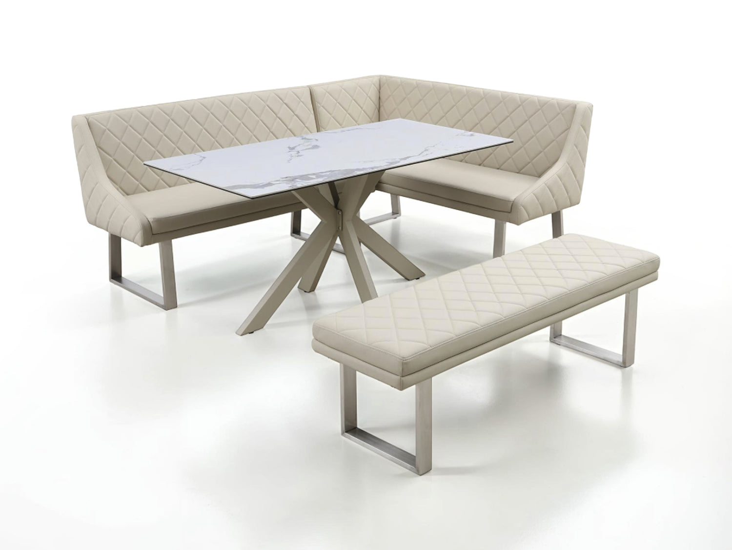 Ivory Dining Set with Bench and Ceramic Table
