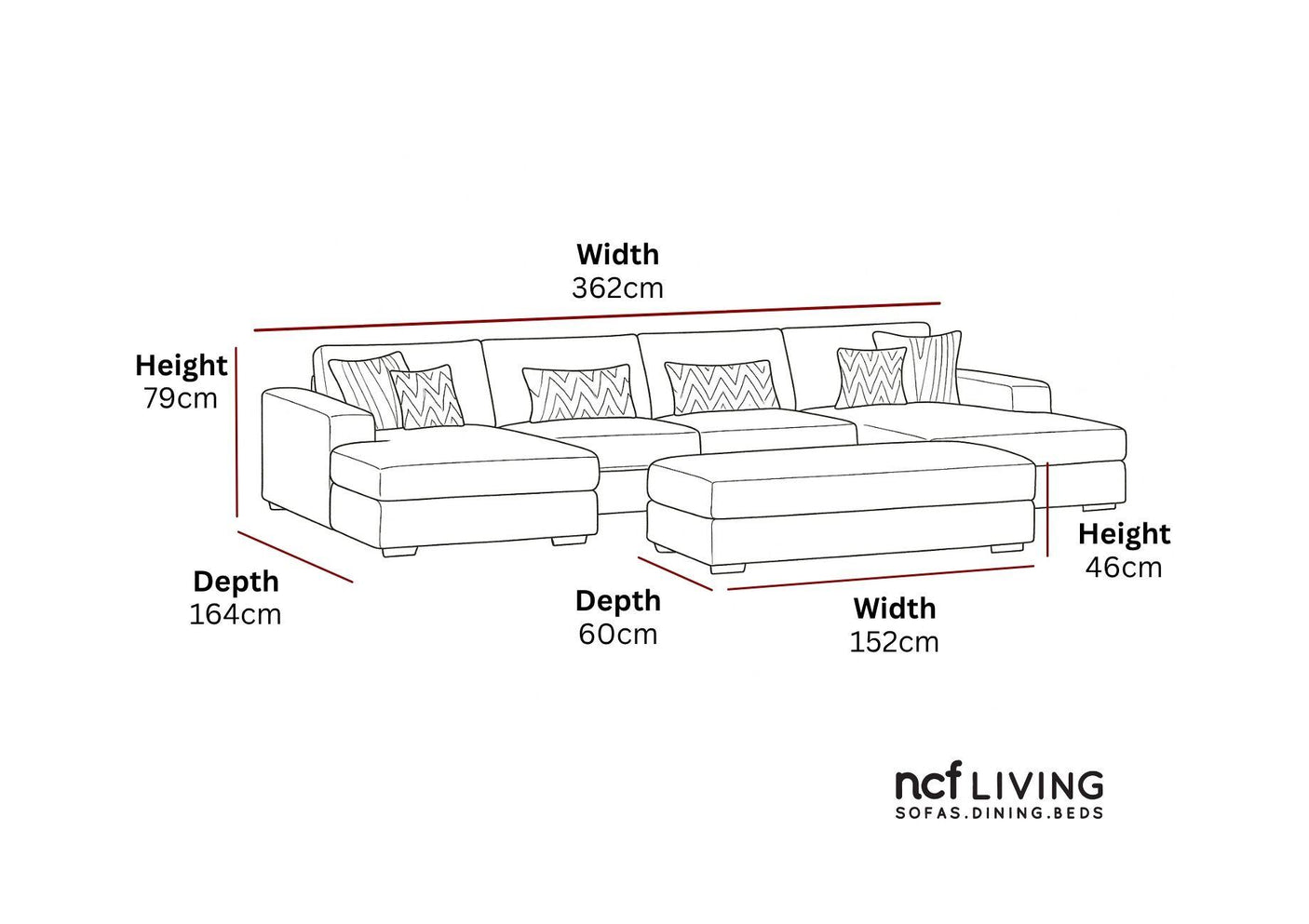 Kallis U-Shape Corner Sofa (Footstool Sold Separately)