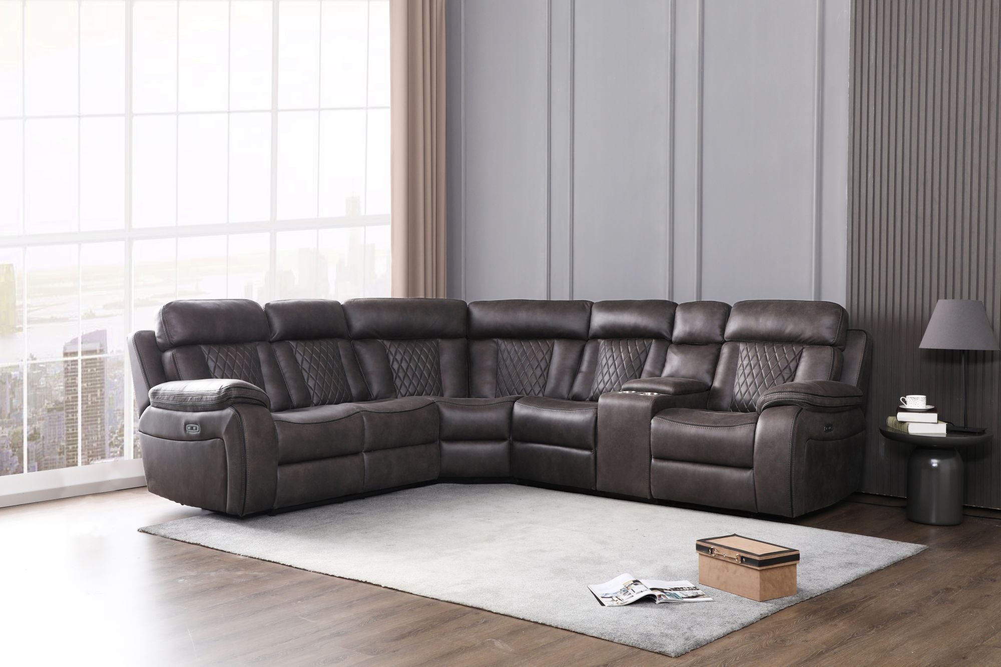 Kobe Corner Sofa with Power Recliner, USB Charging Port and Console