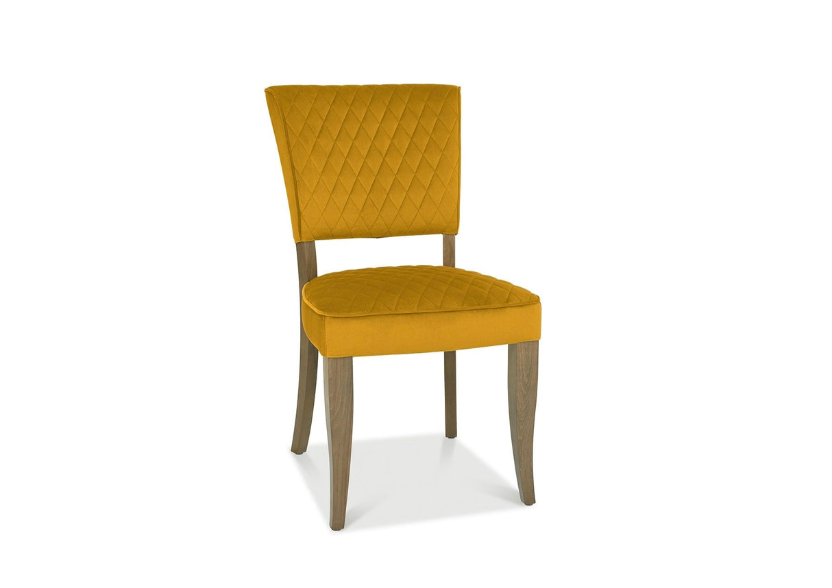 Landon Velvet Fumed Oak Dining Chairs - Mustard (Sold in Pairs)