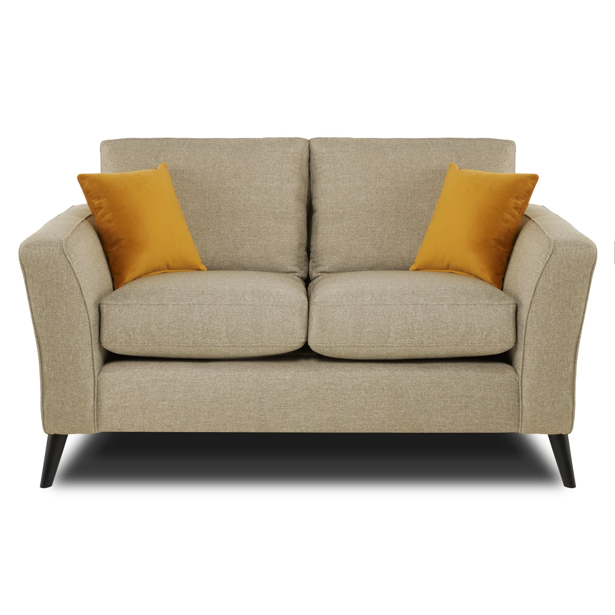 Libby 2 seater sofa in Oatmeal shown front facing on a white background