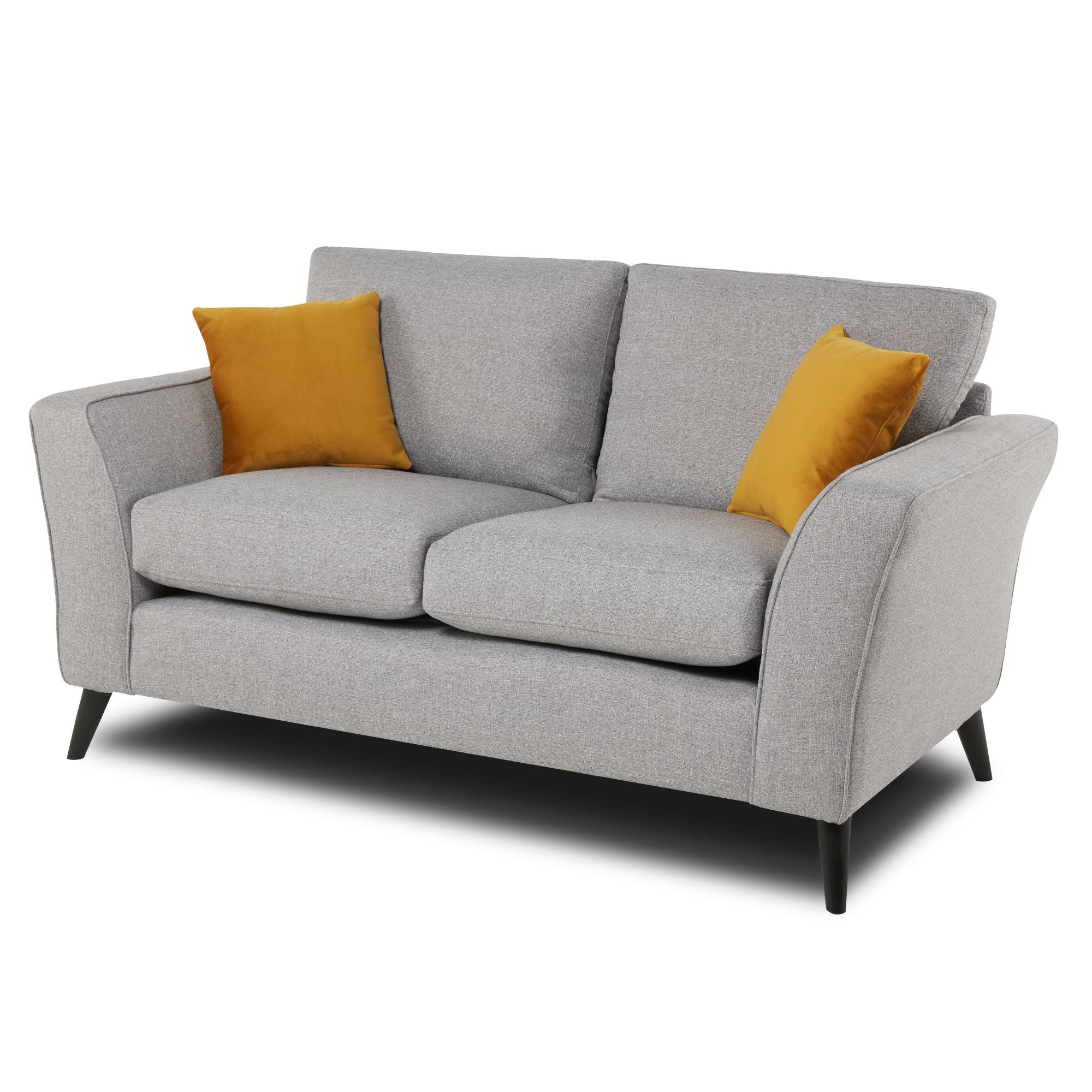 libby 2 seater sofa in silver shown on an angle with a white background