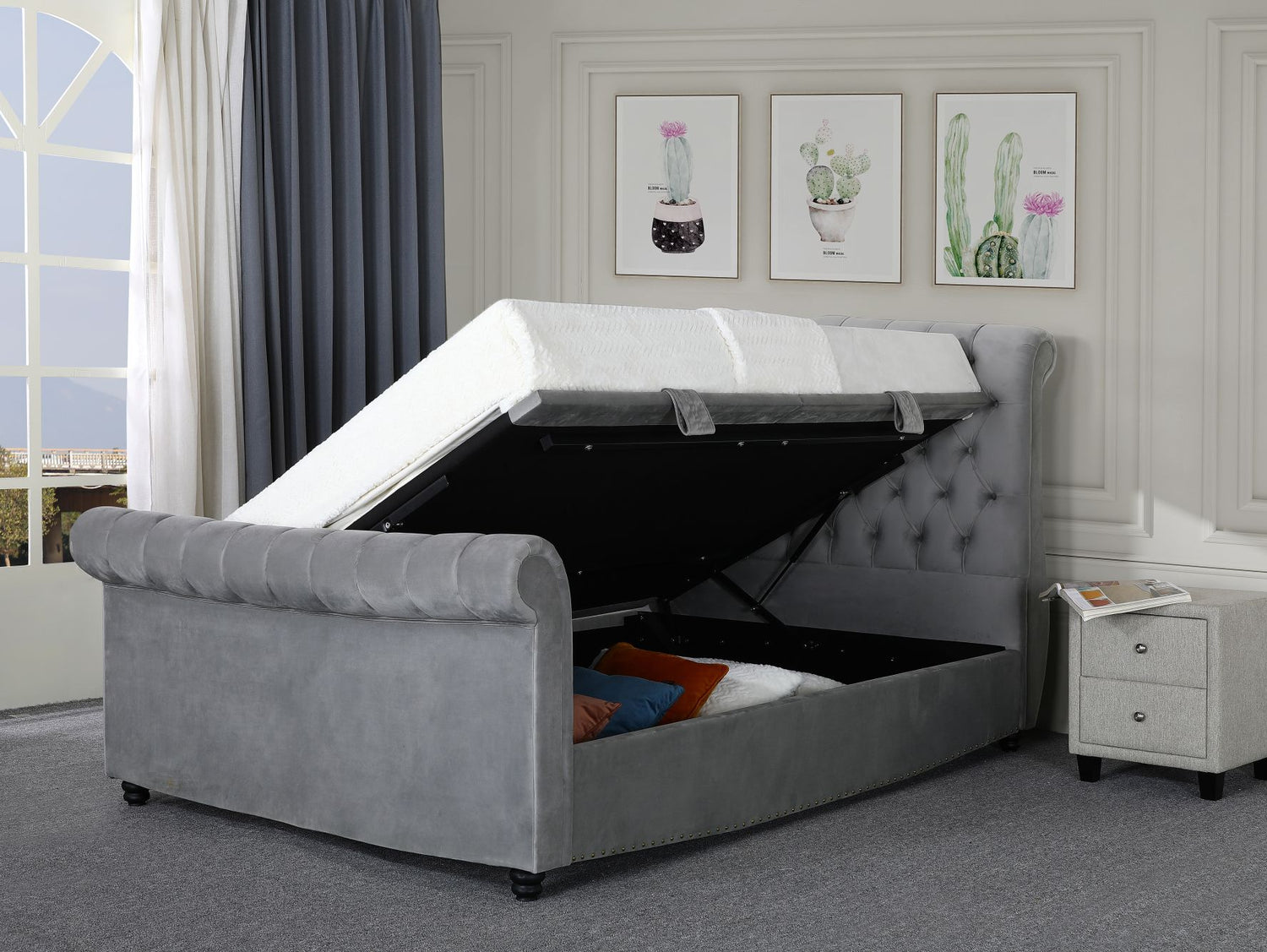 Angled view of the storage space in the Mayfair Ottoman Bed Frame