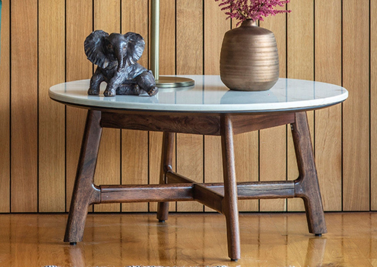 Corona Round Coffee Table with Marble Top