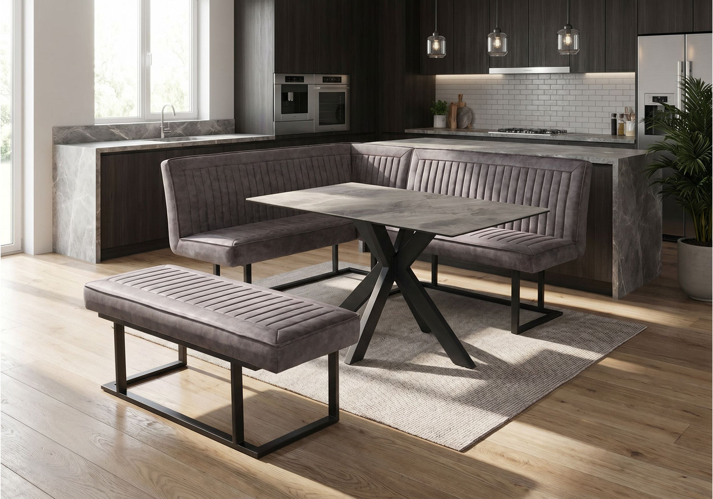 Ebony Dining Set with Bench and Ceramic Table