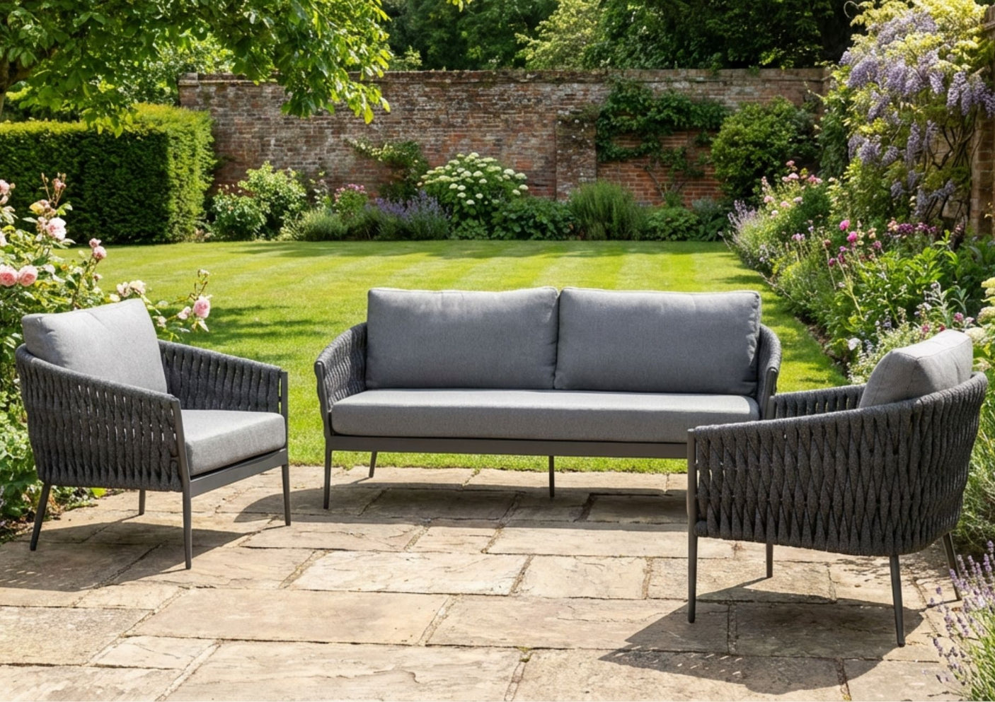 Rope Garden 3 Seater and 2 x Chair Sofa Set