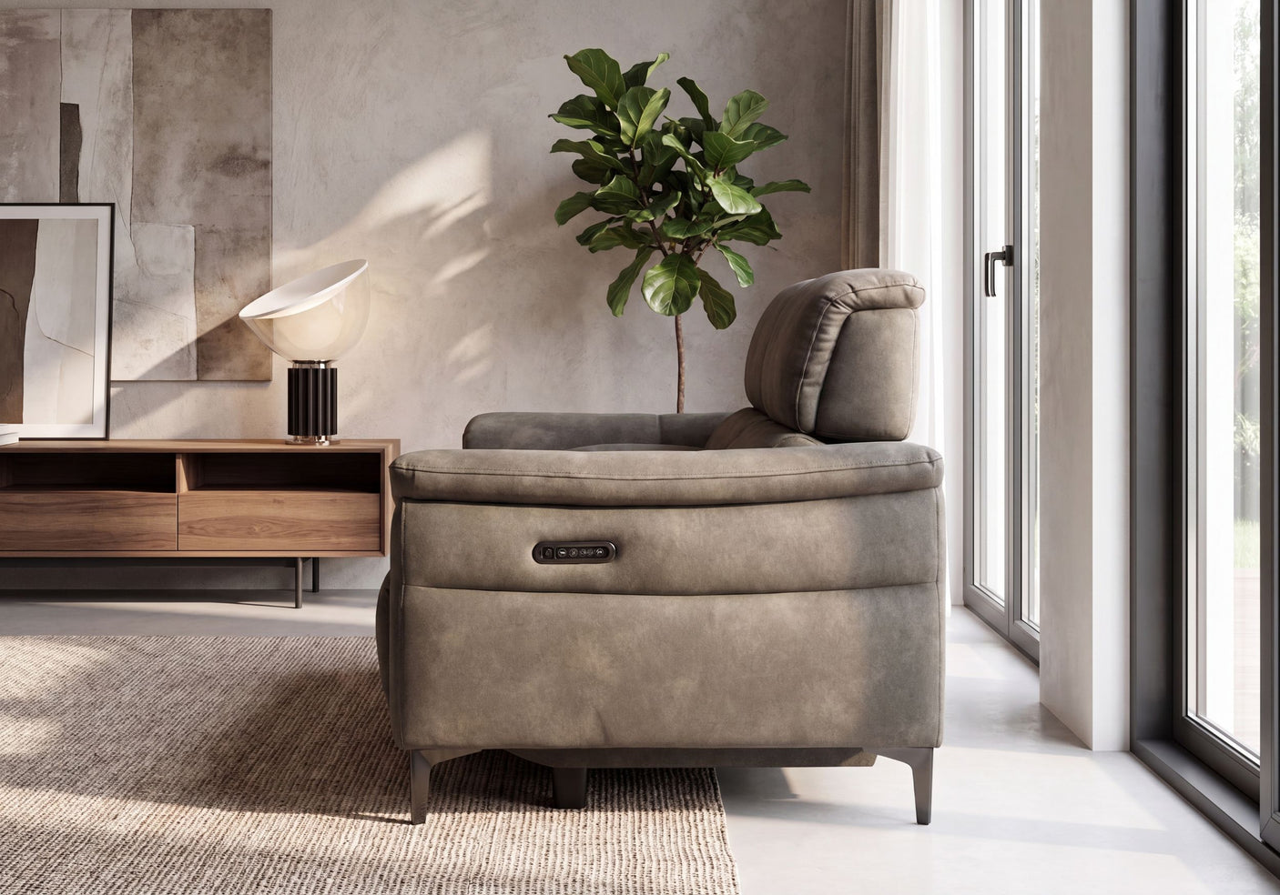 Tech Sofa 3 Seater Power Headrest/Recliner with Console