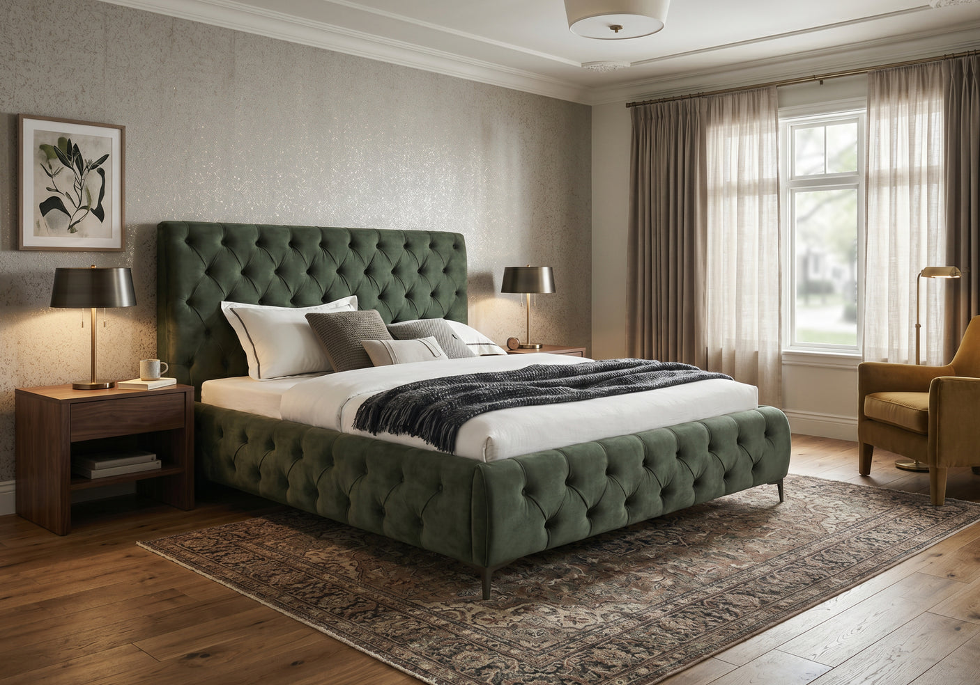 Royal King Size Bed Frame - Dark Green