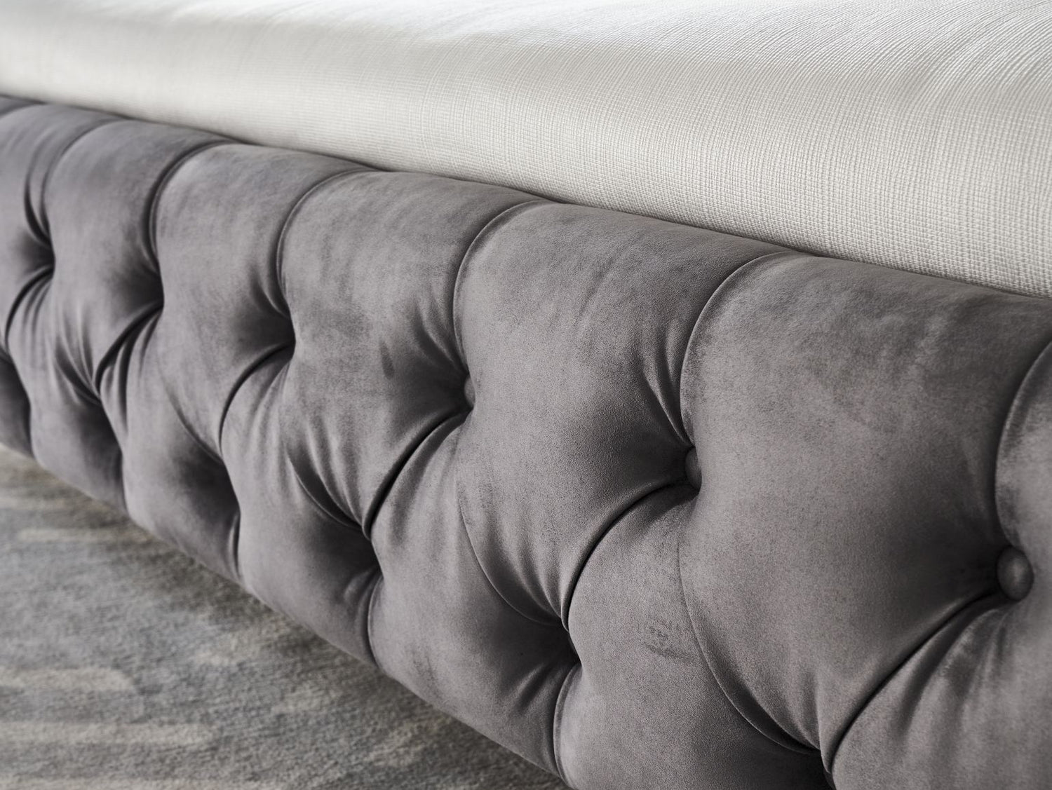 Royal bed frame foot board close up in Grey
