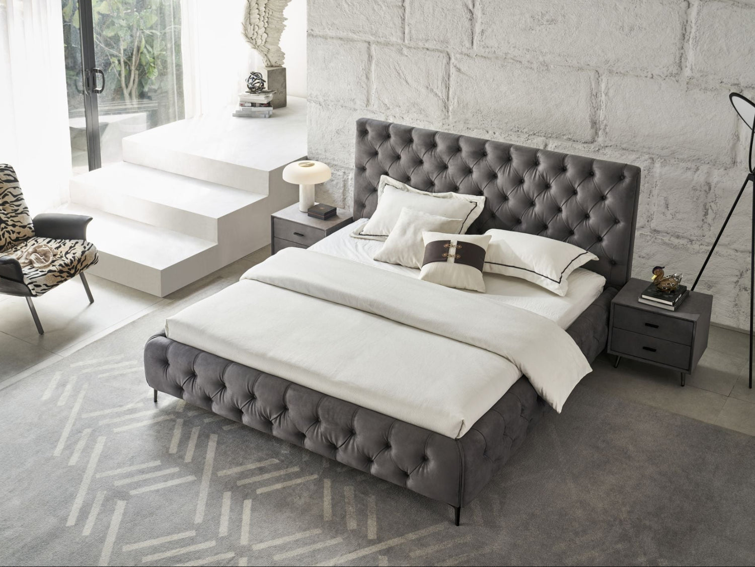 Royal bedframe in Grey Nubuk aerial view of room setting