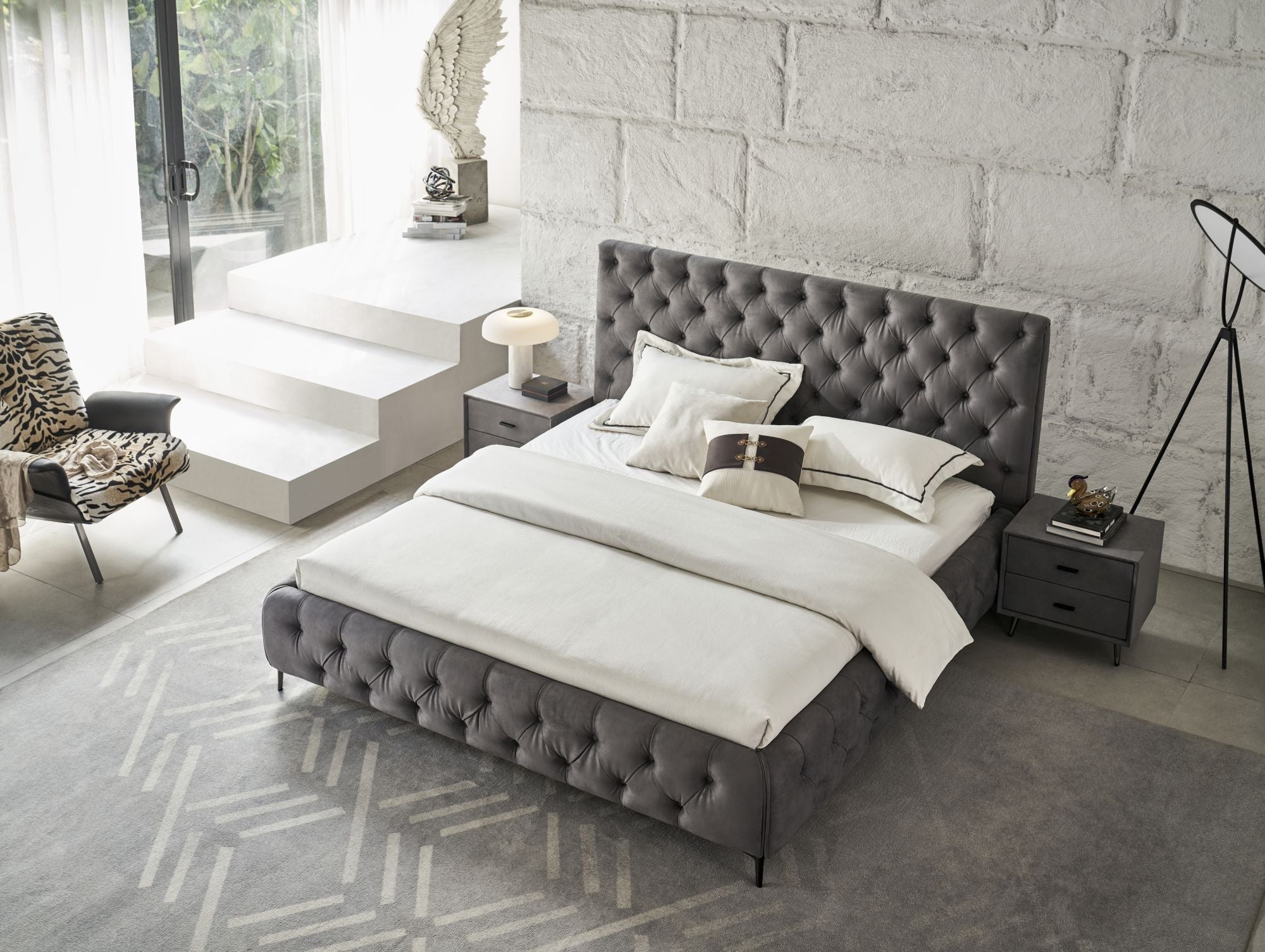 Royal bedframe in Grey Nubuk aerial view of room setting