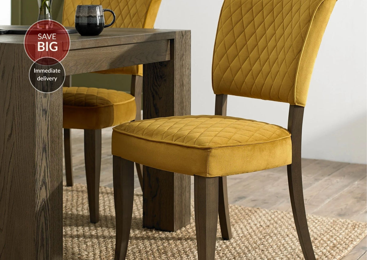 Landon Velvet Fumed Oak Dining Chairs - Mustard