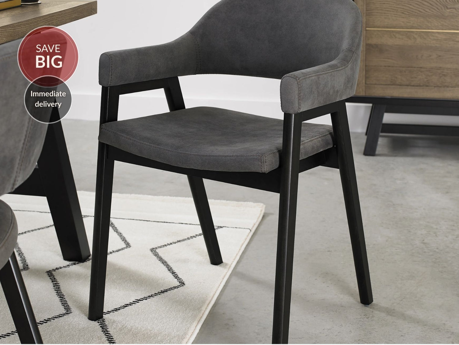 Candice Fabric Dining Chairs with Arms - Dark Grey