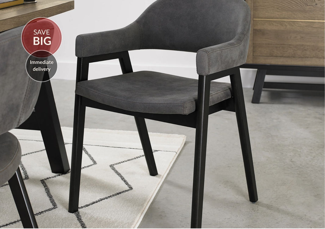 Candice Fabric Dining Chairs with Arms - Dark Grey