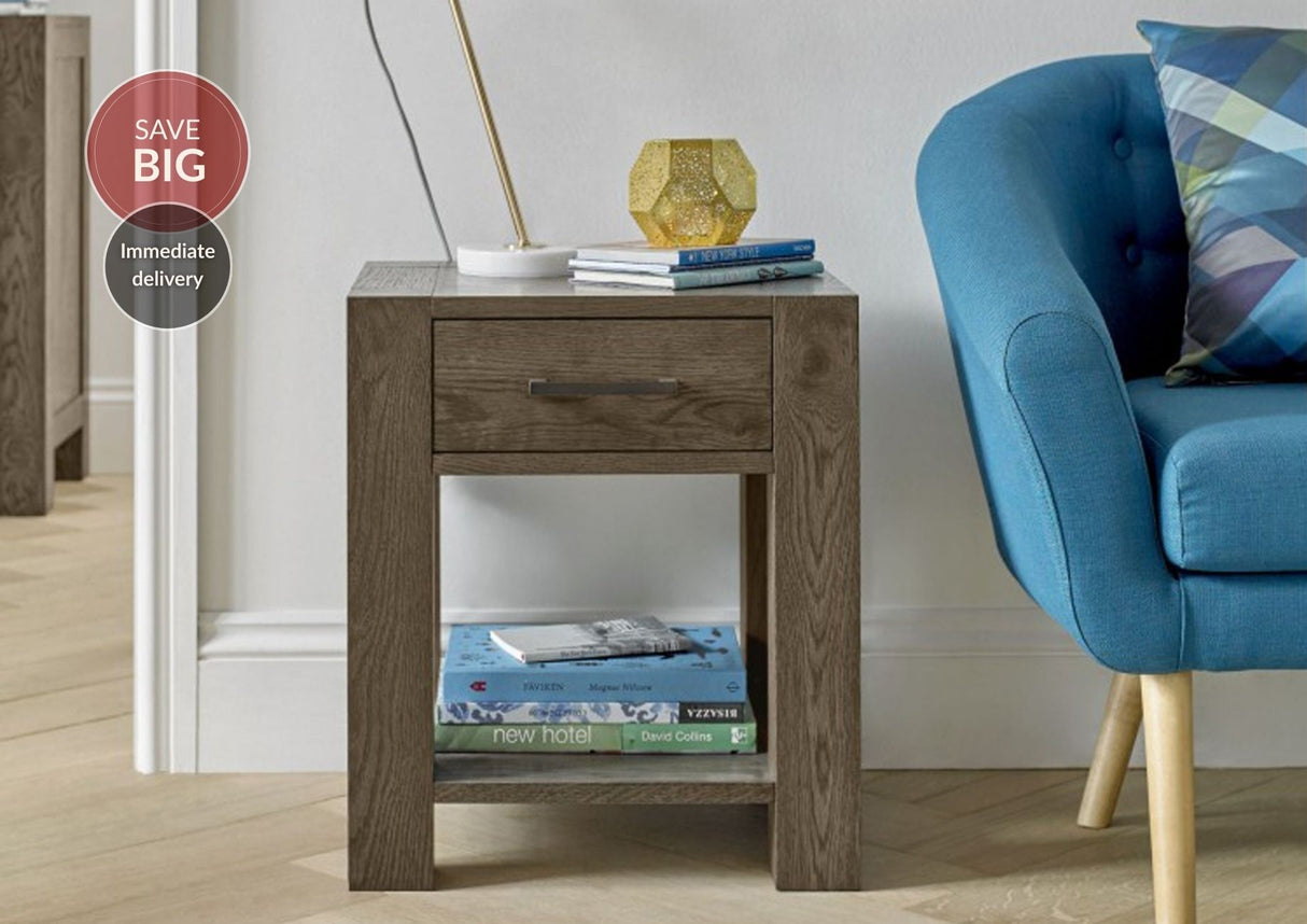 Turner Dark Oak Lamp Table with Drawer