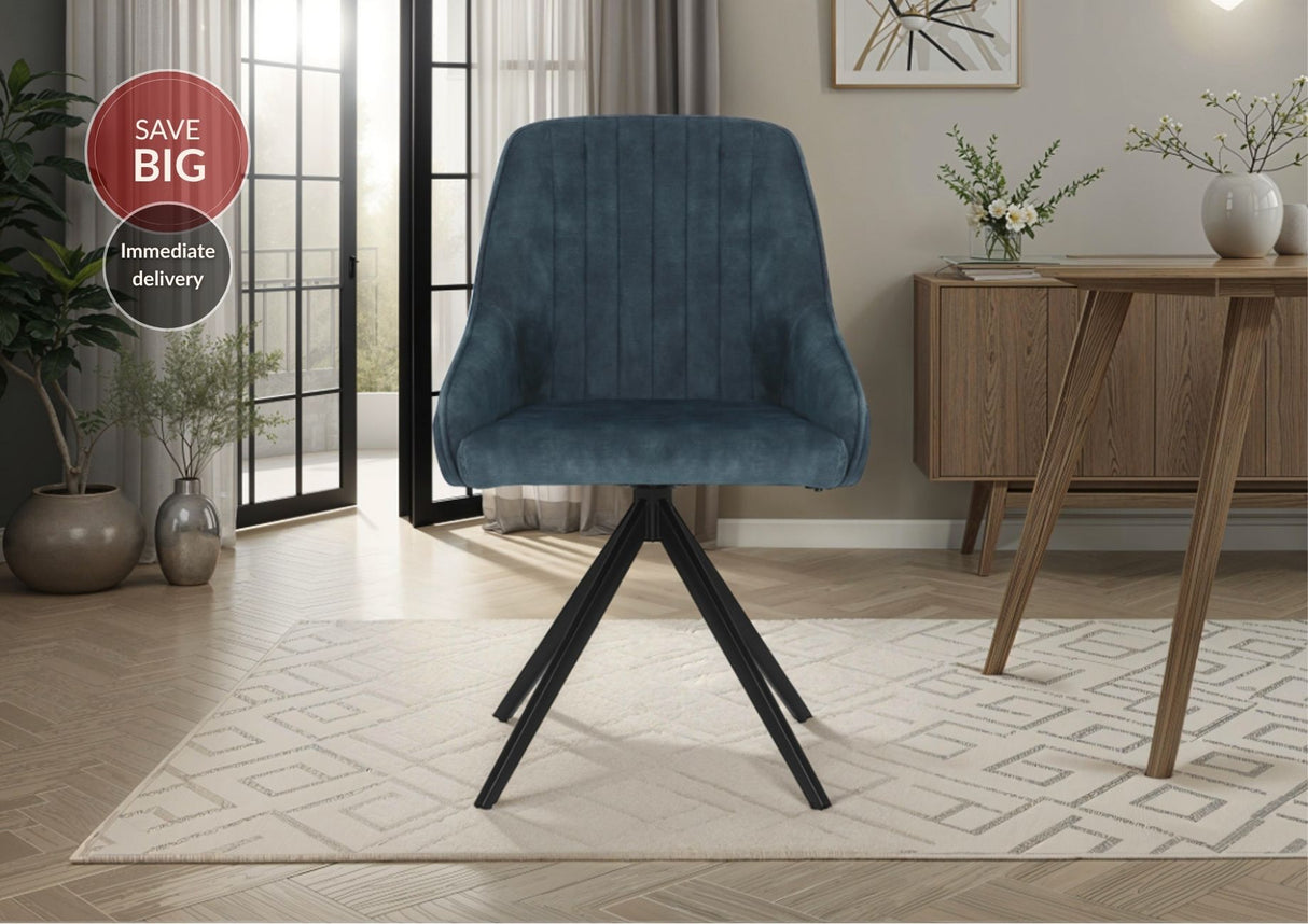 Sofia Velvet Swivel Dining Chairs - Velvet Blue