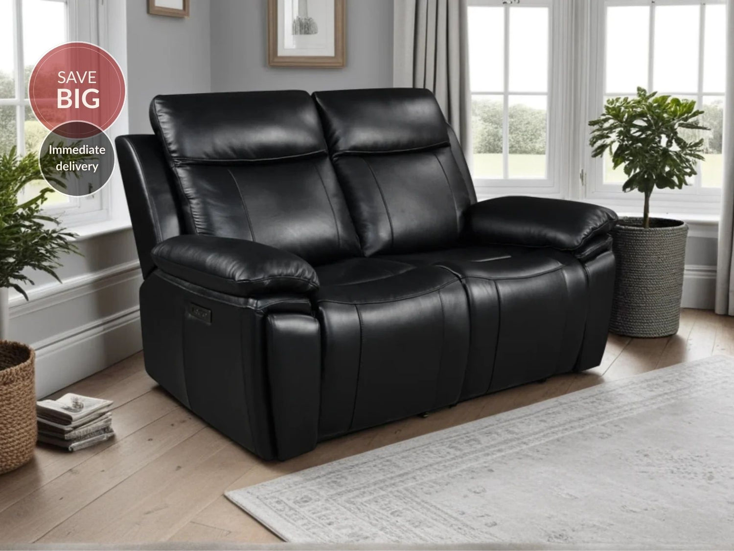 Savio 2 Seater Recliner Sofa with Power Headrests and Cup Holders