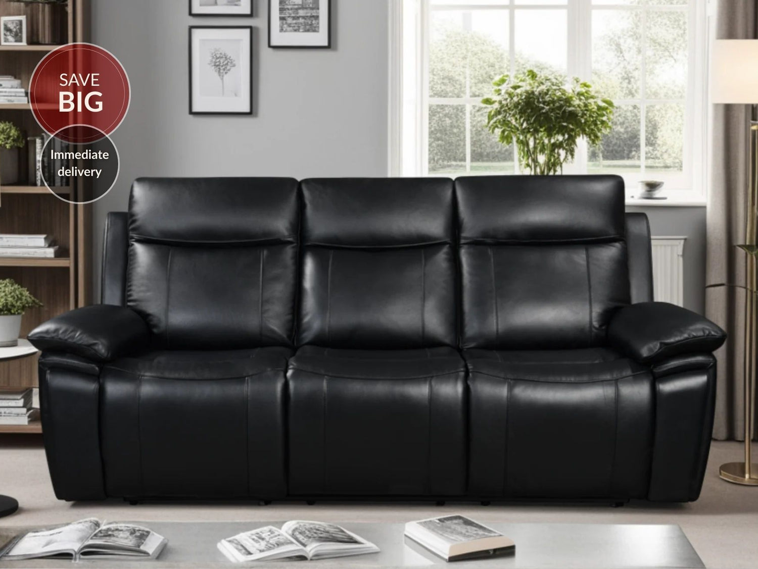 Savio 3 Seater Recliner Sofa with Power Headrests and cupholders