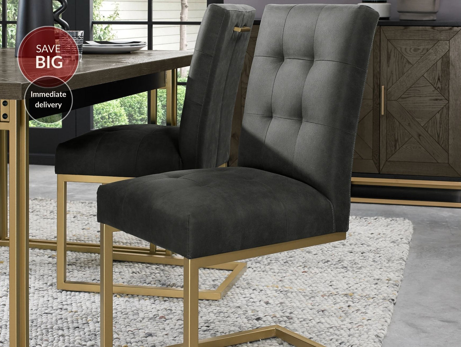 Lindos Cantilever Fumed Oak Dining Chairs - Black Fabric (Sold in Pairs)