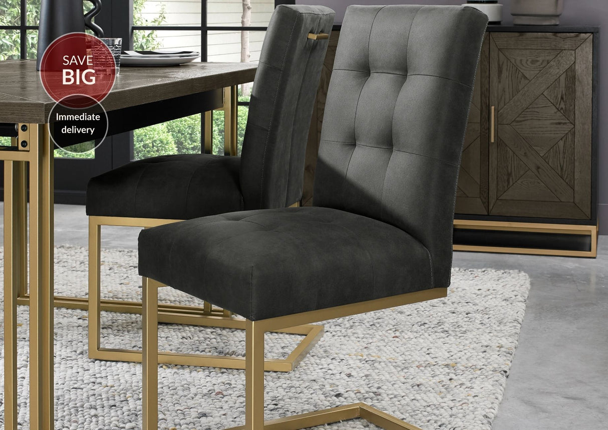 Lindos Cantilever Fumed Oak Dining Chairs - Black Fabric (Sold in Pairs)