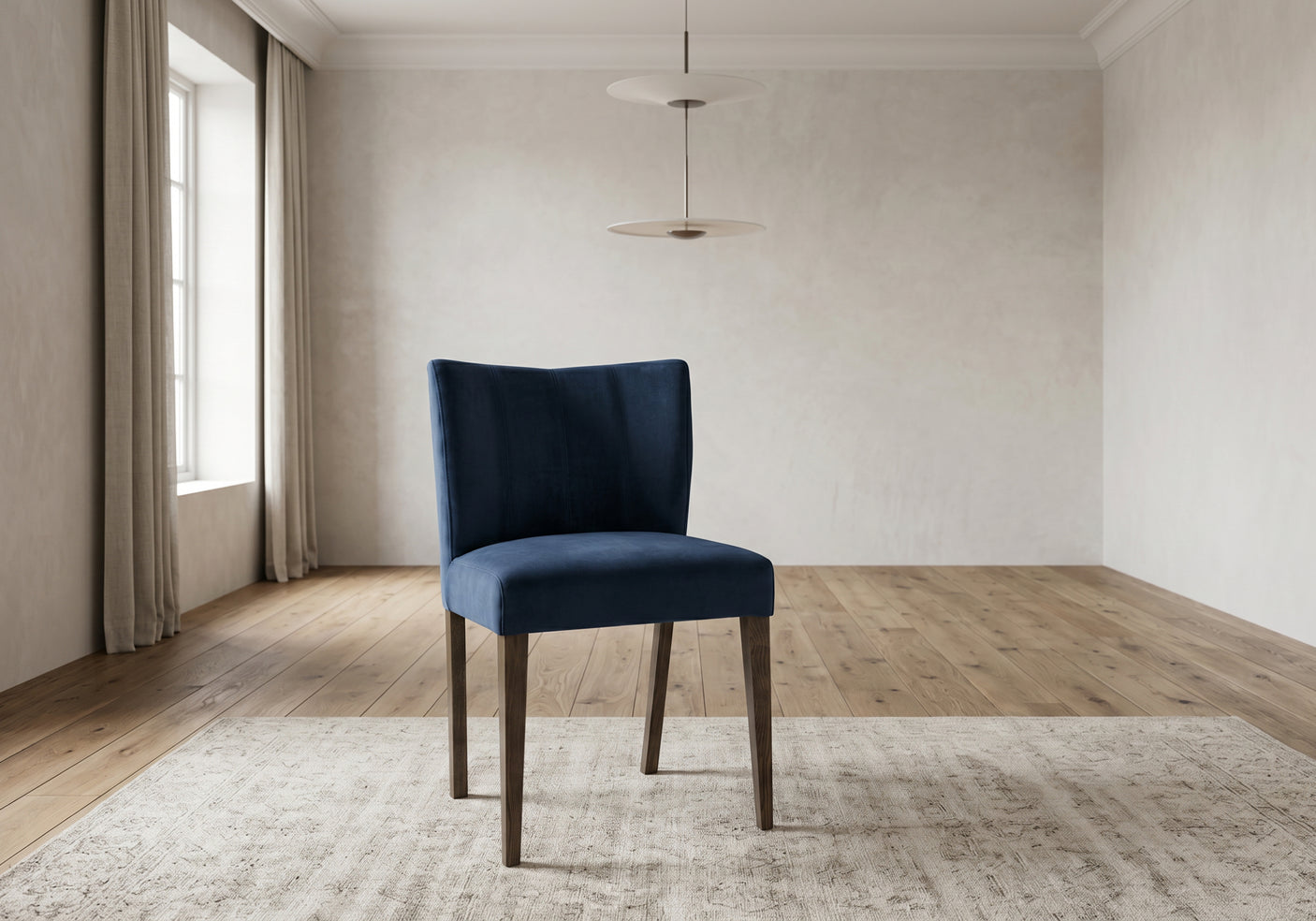 Set of 2 Turner Dark Oak Dining Chairs - Dark Blue
