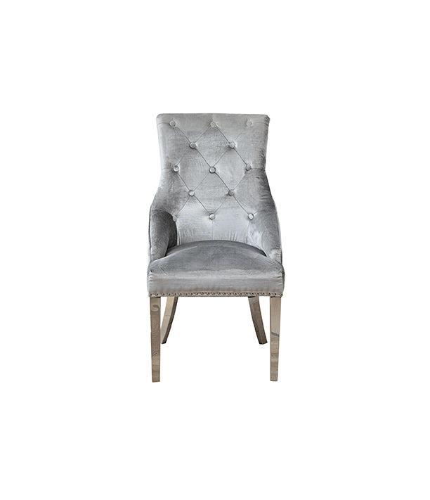 Belvedere Knockerback Velvet Dining Chair Pewter (Pair)