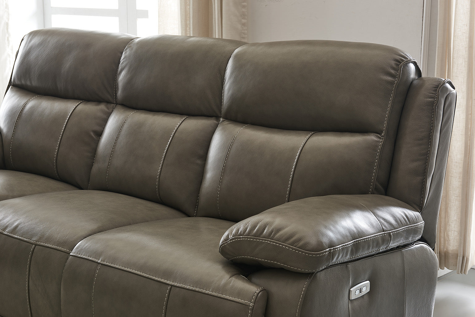 Montana Luxury 3-Seater Leather Sofa with Dual Power Recliners & Adjustable Power Headrest