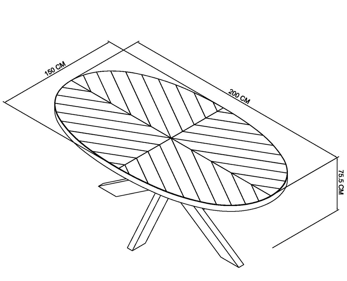 Dimensions of the Elliot Rustic Oak Oval Dining Table.