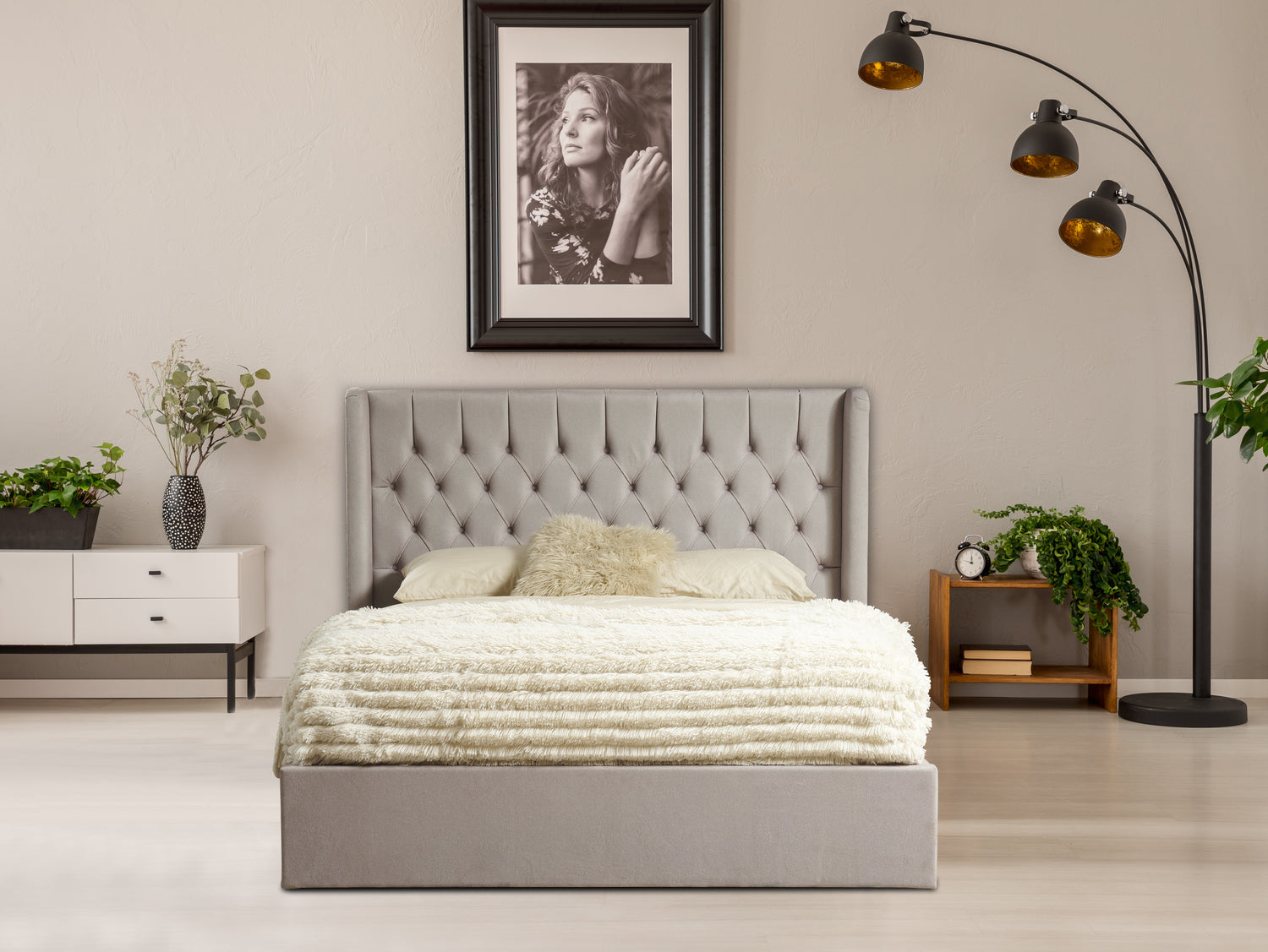 Front view of the Faro Ottoman Bed Frame in a room
