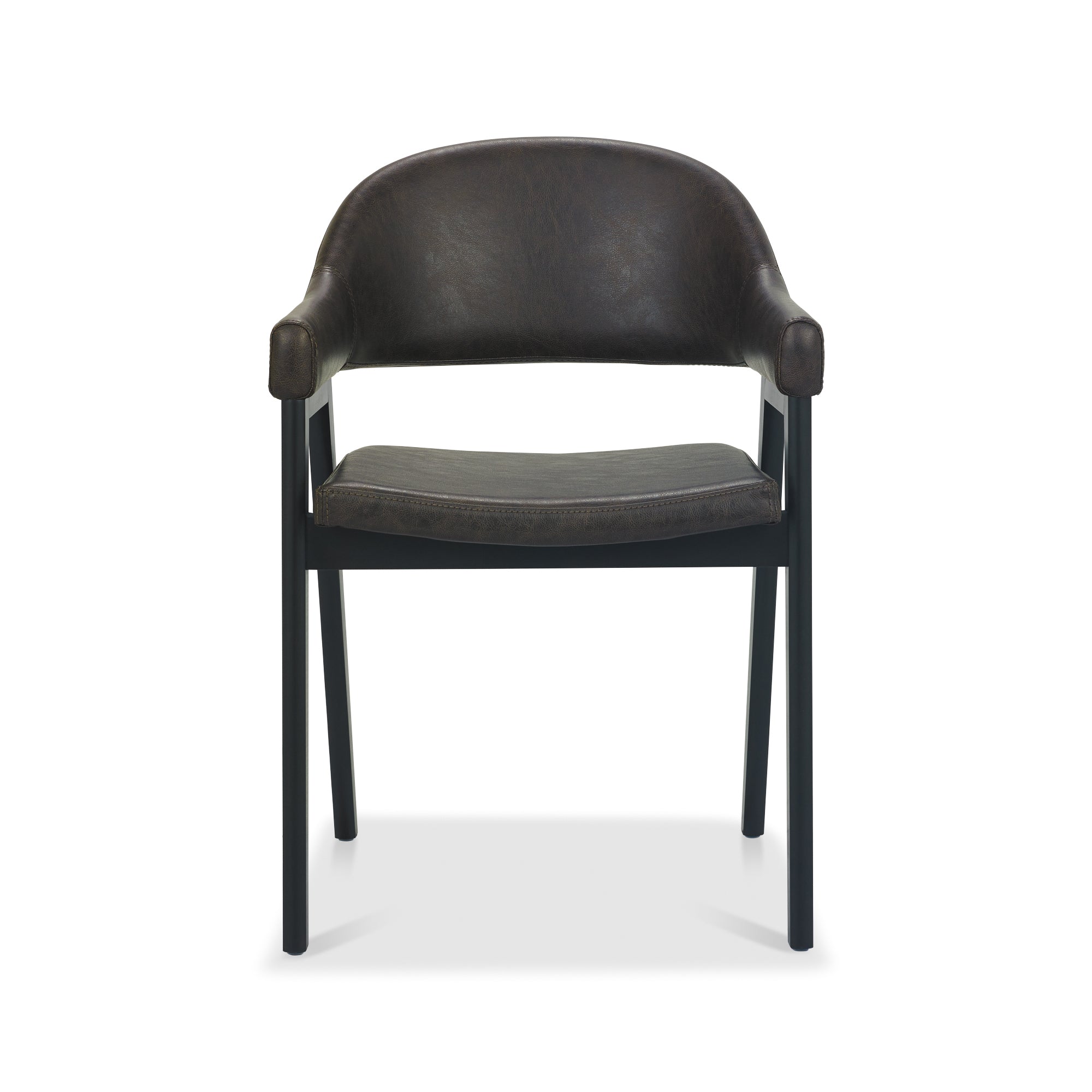 Candice Weathered Oak Upholstered Arm Chair - Old West Vintage Bonded Leather (PAIR)