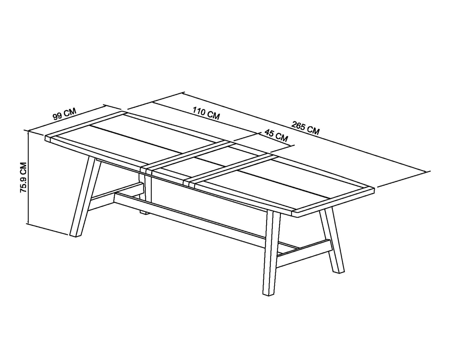 The dimensions of the Candice 6-8 Seater Extendable Dining Table