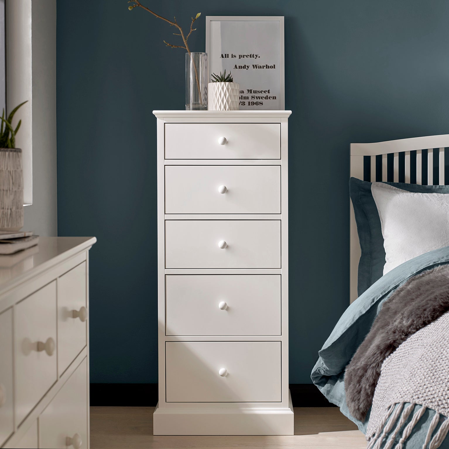 Ashbourne Tall 5 Drawer Chest White