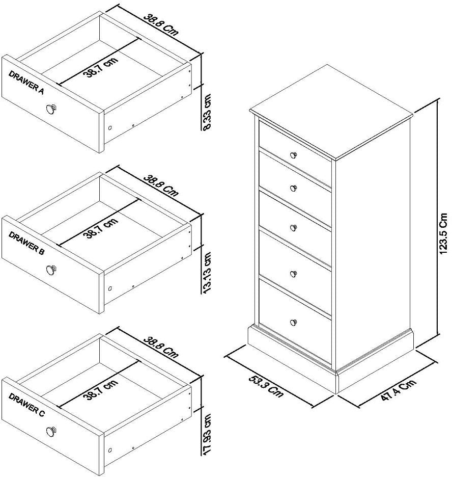 Ashbourne Tall 5 Drawer Chest White