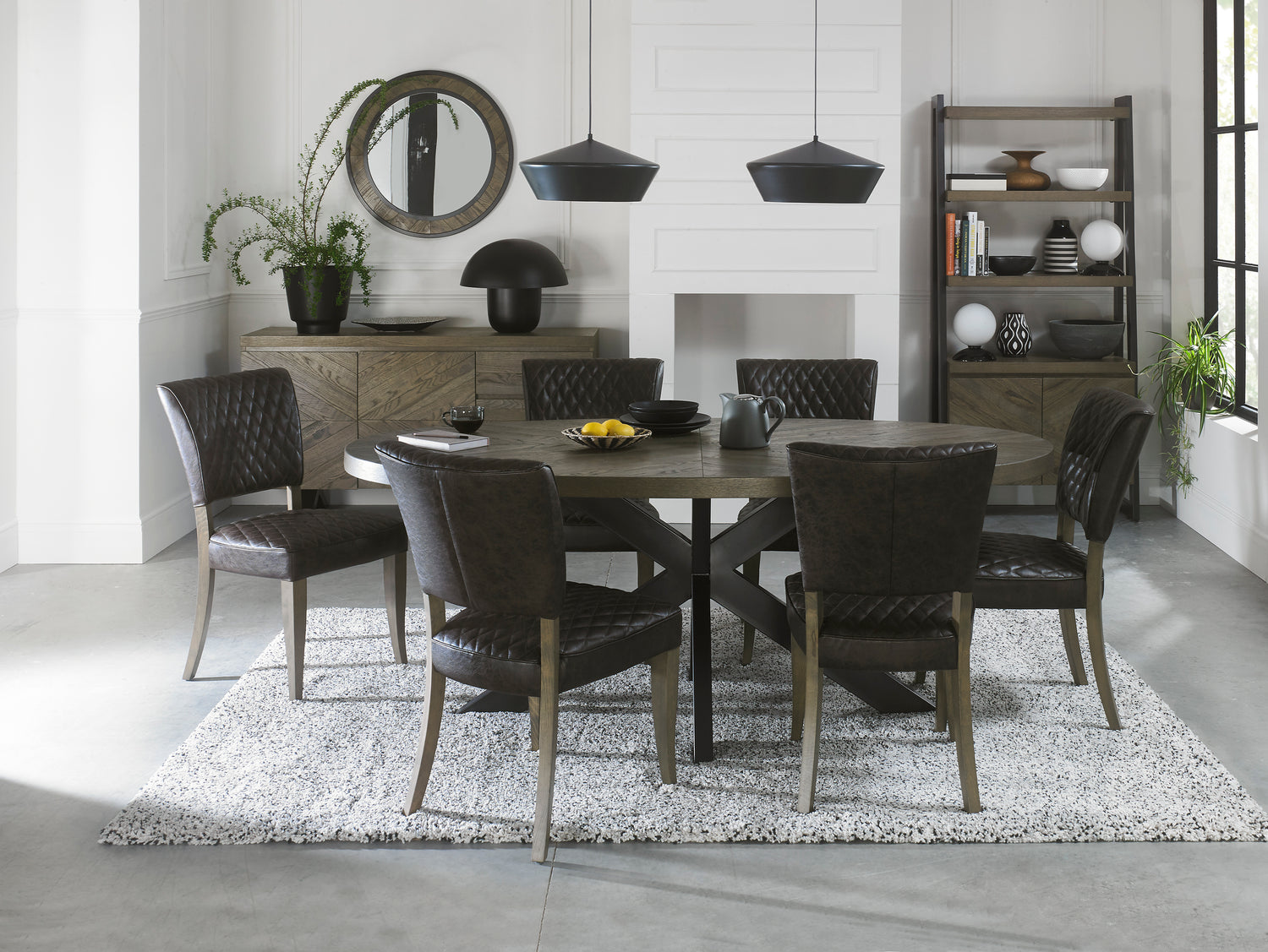 Image of the Landon Fumed Oak Dining Chairs Saddle Faux Leather with dark oak frame styled with NCF's Dining Furniture.