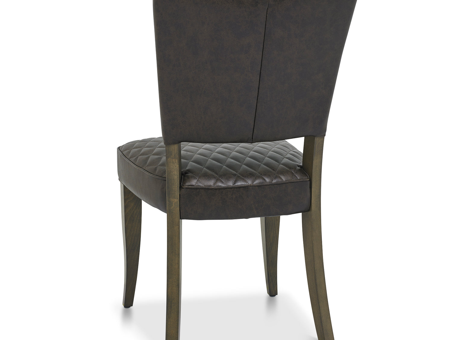 Back and angled Image of the Landon Fumed Oak Dining Chairs Saddle Faux Leather with dark oak frame styled with NCF's Dining Furniture.