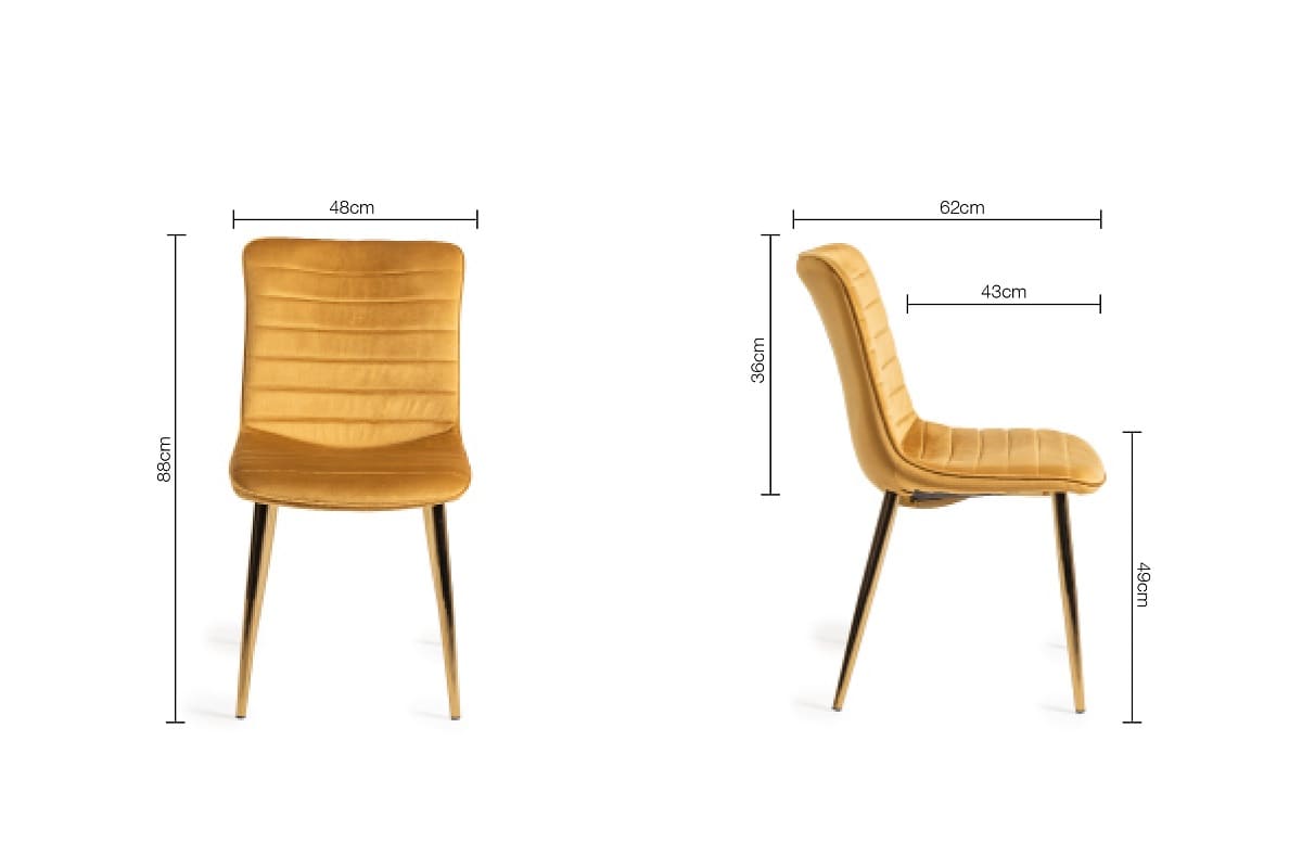 Aso Velvet Dining Chairs (Pair) Mustard