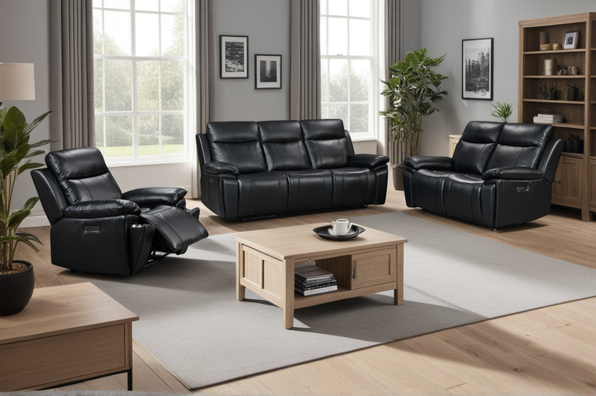Savio 3 Seater Recliner Sofa with Power Headrests and cupholders