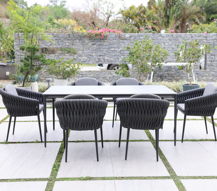 Marra Garden Dining Table and 6 Rope Chairs Set