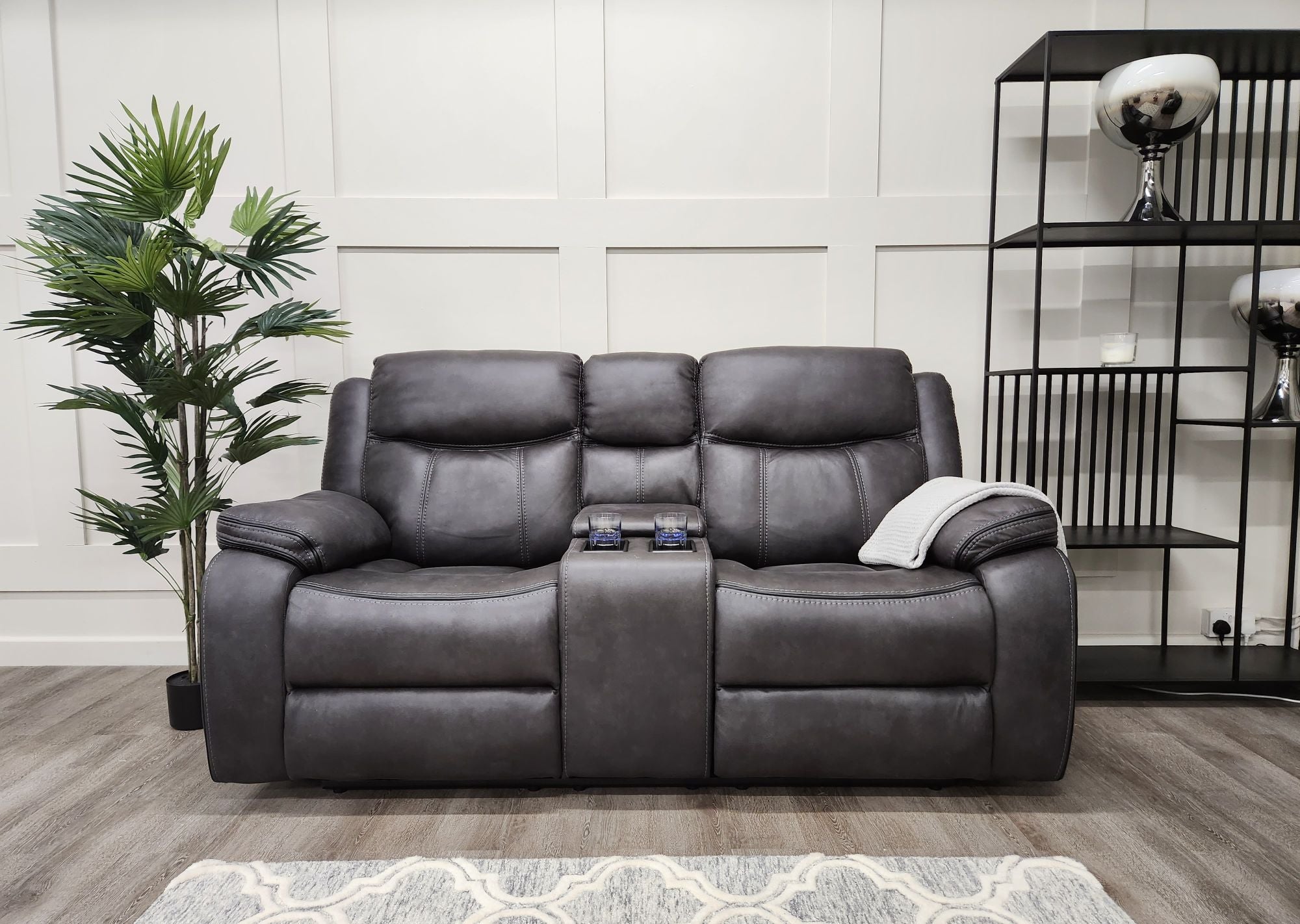 Two seater outlet recliner with console