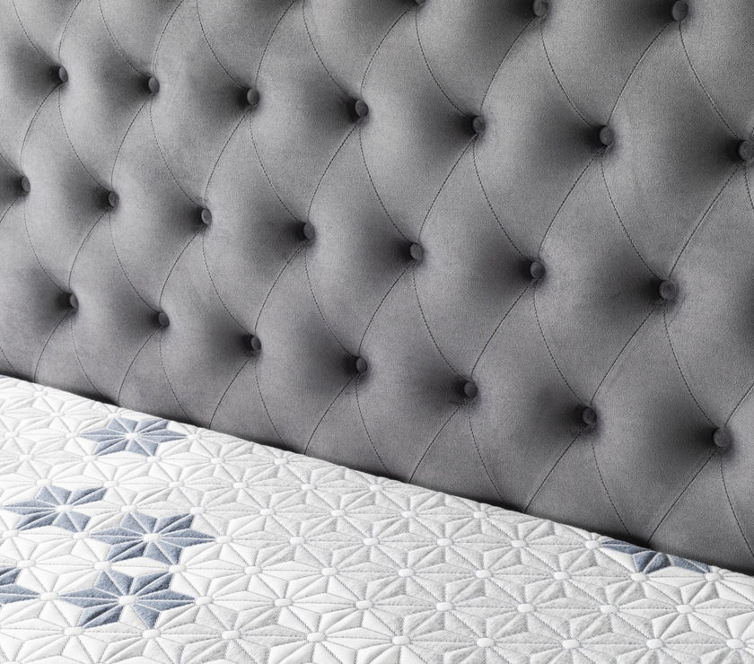 Up close view of the headboard of the St Tropez Double Size Ottoman Bed Frame