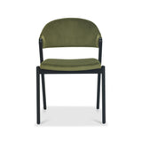 Front image of the Candice Velvet dining chairs with a curved back and dark oiled legs