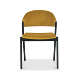 Front image of the Candice Velvet Dining Chair with curved back and dark legs.