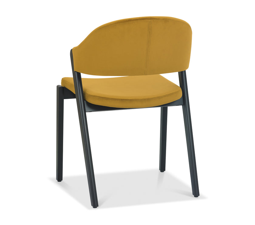 Back and angled image of the Candice Velvet Dining Chair with curved back and dark legs.