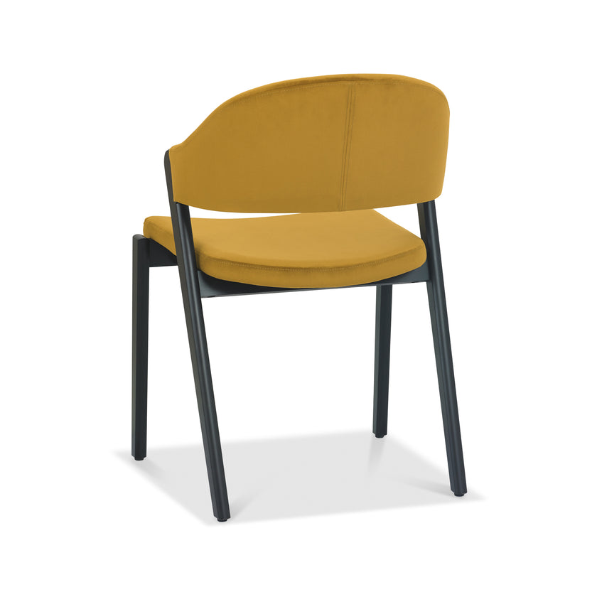 Back and angled image of the Candice Velvet Dining Chair with curved back and dark legs.