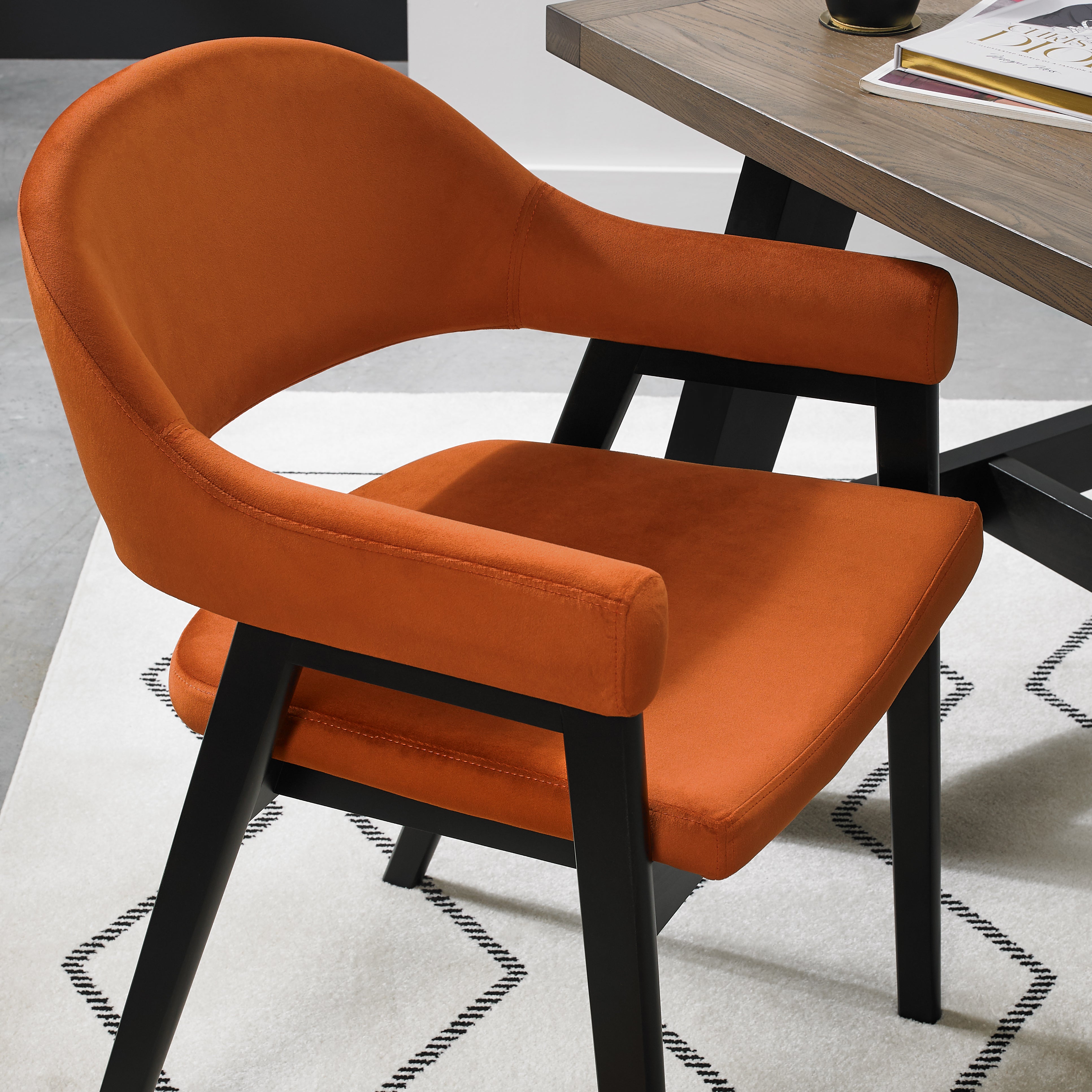 Candice Upholstered Dining Chair with Arms - Rust
