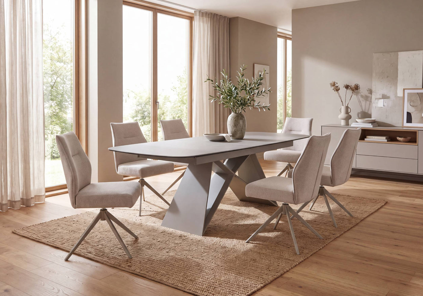 Aspen Extending Dining Table with 6 Swivel Dining Chairs
